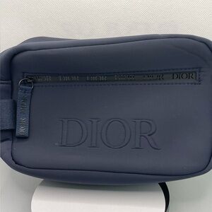 Dior GWP Blue Toiletry Bag with Embossed Logo and Textured Finish